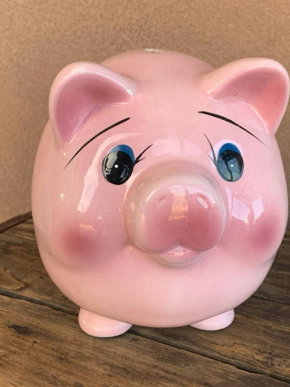 Vintage Large Mid
Century ceramic pink  Piggy
Bank blushing pink pig  RARE